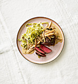 Rump steak with shallots in a creamy coffee sauce