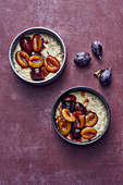 Rice pudding with damsons