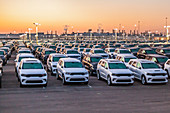 New cars awaiting delivery, Detroit, USA