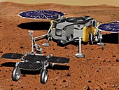Transfer of samples to lander on Mars, illustration