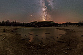 Milky Way over partially dried lake, California, USA