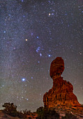 Night sky over Balanced Rock, Utah, USA