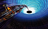 Black hole capturing a spacecraft, illustration