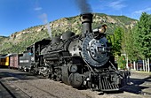 Steam engine on the Durango and Silverton Railroad, USA