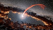 Star falling into a supermassive black hole, illustration