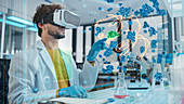 Laboratory scientist using virtual reality headset