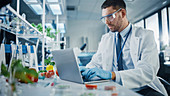 Scientist working on a laptop computer