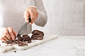 Cutting dark chocolate