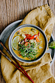Thai Chicken Soup with Bell Pepper and Mushrooms