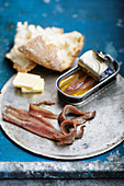Anchovies with bread and butter