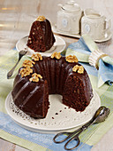 Chocolate zucchini bundt cake with walnuts