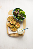 Chickpea pancakes with mixed salad