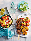 South American Churrasco-Steak with Pineapple Pepper Salad and Roasted Sweet Potatoes