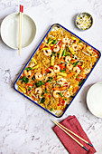 Sheet Pan Prawn Chow Mein with Ramen Noodles