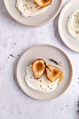 Roasted pears on yogurt with lavender