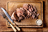 Baked beef tongue sliced, serving with horseradish sauce