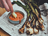 Grilled spring onions with ajvar