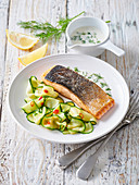Salmon with zucchini and dill sauce