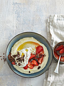 Semolina mash with chocolate and strawberries