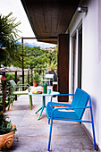 Blue bench on the terrace