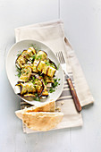 Eggplant and feta rolls with herbs and olive paste