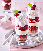 Pudding with forrest berries and small meringues