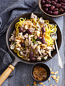 Spaghetti with rabbit and olives