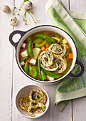 Spring soup with nettle rolls