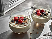 Homemade yogurt with granola and berries
