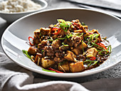 Chinese mapo tofu with rice