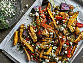 Oven-roasted vegetables with feta cheese