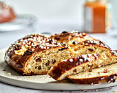 Easter bread with raisins and granulated sugar