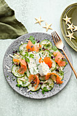 Herb panna cotta with smoked salmon and cucumber