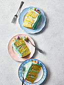 Slices of green easter cake