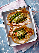 Salmon and pesto parcels