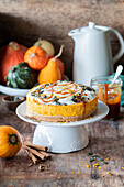 Pumpkin cheesecake with sour cream and caramel