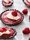 Chocolate tart with raspberry filling