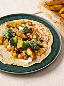 Indian pancakes with vegan quark substitute and vegetables
