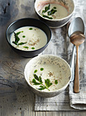 Cream of Celery soup with parsley oil