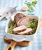 Groats with green pea and pork