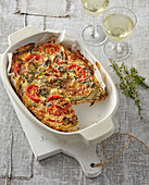 Ricotta pudding with chard (mangold) and tomatoes