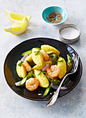 Polenta gnocchi with shrimps and green asparagus