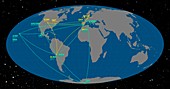 Locations of EHT and GMVA telescopes, illustration