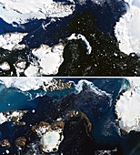 Antarctic ice melt due to heat wave, satellite image