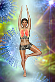 Yoga protecting against viruses, conceptual illustration