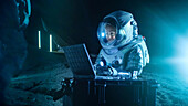 Astronaut working on an alien planet