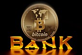 Bitcoin destroying banking, conceptual illustration