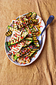 Grilled courgette and halloumi salad with caper and lemon dressing