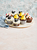Schokoladen-Cupcakes dekoriert mit Tierfiguren