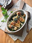 Chicken involtini with spinach, bacon and sage